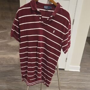 Polo by Ralph Lauren Men's Burgundy and White Striped Polo